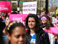 Abortion rights supporters protest outside of the Supreme Court in Washington, D.C. on March 26, 2024 as the high court hears arguments in a...
