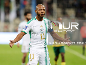 Yacine Brahimi is reacting during the international friendly match between Algeria and South Africa in Algiers, Algeria, on March 26, 2024....
