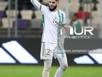 Yassine Benzia is reacting during the international friendly match between Algeria and South Africa in Algiers, Algeria, on March 26, 2024....