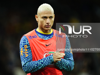 Richarlison Centre-Forward of Brazil and Tottenham Hotspur during the warm-up before the friendly match between Spain and Brazil at Estadio...
