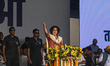 Priyanka Gandhi Vadra, leader of the Indian National Congress, is addressing the crowd at...