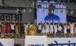 Leaders of various opposition parties are holding hands at a mega rally organized by the o...