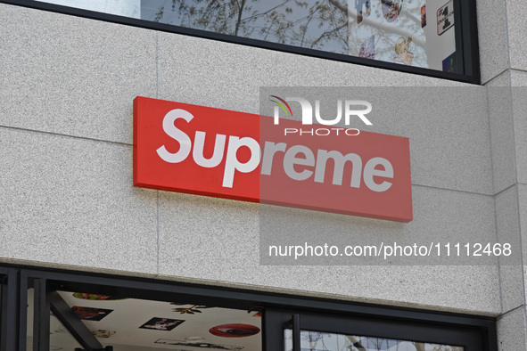 Customers are shopping at the first store of the US street brand Supreme in Shanghai, China, on April 1, 2024. 