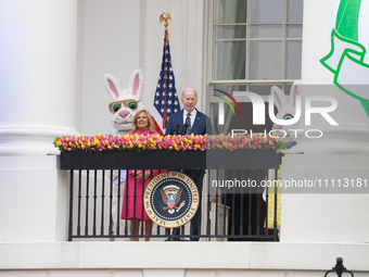 President Biden addresses people attending the 2024 White House Easter Egg Roll on the South Lawn of the White House in Washington, D.C. on...
