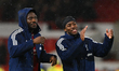 Ola Aina and Anthony Elanga of Nottingham Forest are celebrating their victory during the...