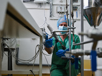 A chemist is producing medicinal hydrogel dressings to speed up the healing process of burns and severe wounds in Ukrainian soldiers at Lviv...