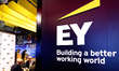 The Ernst & Young Global Limited (EY) logo is being displayed at their pavilion during the...