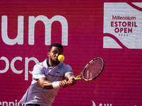 Arthur Fils is competing against Joao Sousa from Portugal during the Millennium Estoril Open ATP 250 tennis tournament at the Estoril Tennis...