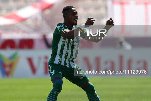 Kemar Reid of Floriana is reacting after scoring the 0-1 goal for his team during the Malta BOV Premier League soccer match between Valletta...