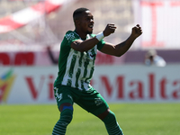Kemar Reid of Floriana is reacting after scoring the 0-1 goal for his team during the Malta BOV Premier League soccer match between Valletta...
