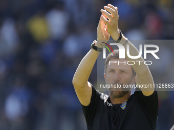Eusebio Di Francesco is reacting during the Serie A soccer match between SSC Frosinone Calcio and Bologna FC at Stadio Stirpe in Frosinone,...