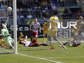 Stefano Turati of Frosinone is making a save during the Serie A soccer match between SSC Frosinone Calcio and Bologna FC at Stadio Stirpe in...