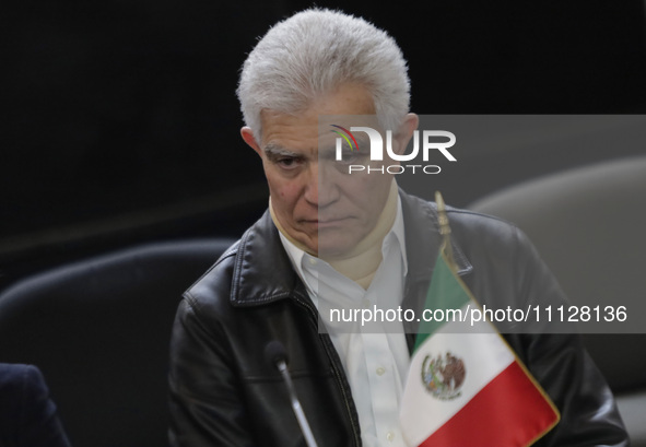 Roberto Canseco Martinez, head of Mexico's Foreign Ministry and Political Affairs in Ecuador, is giving a message to the media at Mexico Cit...