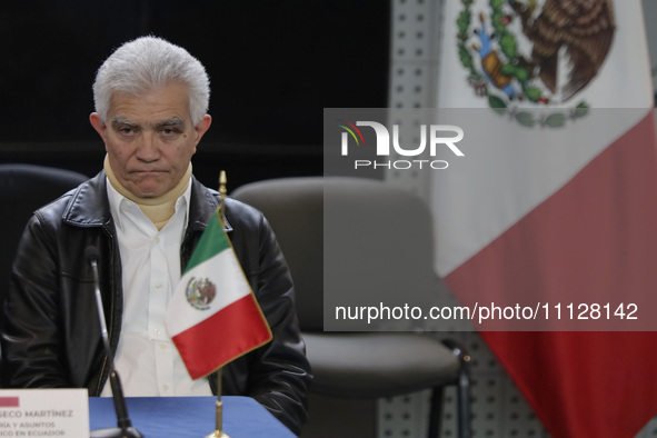 Roberto Canseco Martinez, head of Mexico's Foreign Ministry and Political Affairs in Ecuador, is giving a message to the media at Mexico Cit...