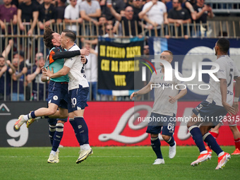 Piotr Zielinski is celebrating his goal during the AC Monza versus SSC Napoli match in Serie A at U-Power Stadium in Monza, Italy, on April...
