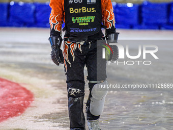 Aki Ala-Riihimaki from Finland is inspecting the track on the first turn during the FIM Ice Speedway Gladiators World Championship Final 4 a...