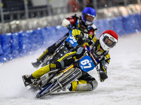 Heikki Huusko of Finland, wearing red and bearing the number 67, is leading Stefan Svensson of Sweden, who is in blue and has the number 58,...