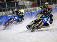 Sweden's Martin Haarahiltunen (199) in red is leading Sweden's Jimmy Olsen (81) in yellow and Germany's Max Niedermaier (88) in white during...