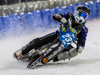Sweden's Jimmy Hornell Lidfalk (237) is in action during the FIM Ice Speedway Gladiators World Championship Final 4 at Ice Rink Thialf in He...