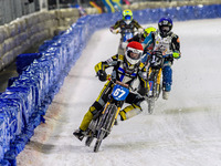 Heikki Huusko of Finland, wearing red with the number 67, is leading Sweden's Filip Jager in blue with the number 17, Czech Republic's Andre...