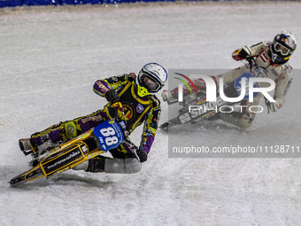 Max Niedermaier (88) of Germany is leading Franz Zorn (100) of Austria in the FIM Ice Speedway Gladiators World Championship Final 4 at Ice...