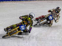 Max Niedermaier (88) of Germany is leading Franz Zorn (100) of Austria in the FIM Ice Speedway Gladiators World Championship Final 4 at Ice...