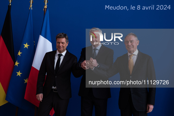 French Minister of Economy Bruno Le Marie (center), Minister of Enterprise and Made in Italy Adolfo Urso (right), and German Minister of Eco...