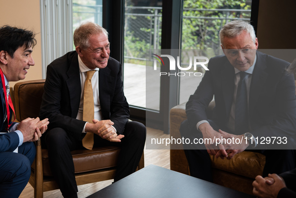 French Economy Minister Bruno Le Marie (left), Enterprise and Made in Italy Minister Adolfo Urso (right), and German Economy Minister and Vi...