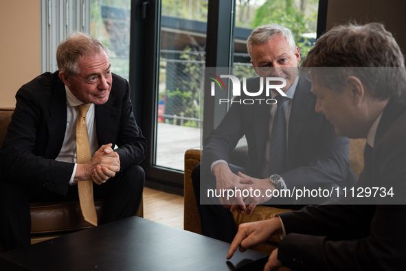 French Economy Minister Bruno Le Marie (left), Enterprise and Made in Italy Minister Adolfo Urso (right), and German Economy Minister and Vi...