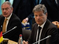 German Economy Minister and Vice Chancellor Robert Habeck is attending the trilateral economy summit at Hangar Y in Meudon, France, on April...