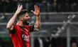 Olivier Giroud of AC Milan is playing during the UEFA Europa League semi-finals first leg...