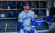 Bobby Witt Jr. #7 of the Kansas City Royals is standing in the dugout before the start of...