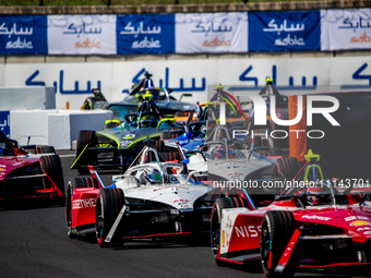 Jake Dennis (Great Britain) of ANDRETTI Formula E, Oliver Rowland (Great Britain) of Nissan during the race of the Misano E-Prix at Misano W...