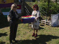 The nieces of Vicente Martin Garcia are receiving his remains in the Valdenoceda cemetery in Burgos, Spain, on the day of the annual tribute...