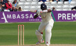 Tawanda Muyeye of Kent CCC is getting bowled LBW by Essex's Shane Snater during day two of...