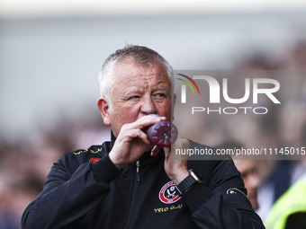 Chris Wilder is managing Sheffield United during the Premier League match between Brentford and Sheffield United at the Gtech Community Stad...