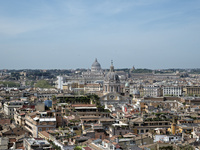 A general view of Rome is seen from Trinita dei Monti, with St. Peter's dome in the center. (