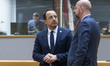 President of the European Council Charles Michel talks with Nikos Christodoulides Presiden...