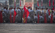 Members of the Basij paramilitary force are preparing to march in a military parade markin...