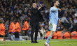 Manchester City manager Pep Guardiola is gesticulating during the UEFA Champions League Qu...