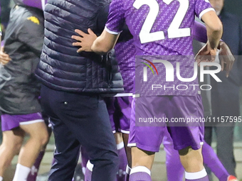 Nolas Gonzalez is scoring a goal during the UEFA Europa Conference League 2023/24 quarter-final second leg match between ACF Fiorentina and...