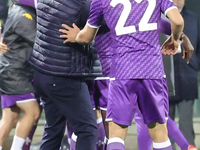 Nolas Gonzalez is scoring a goal during the UEFA Europa Conference League 2023/24 quarter-final second leg match between ACF Fiorentina and...