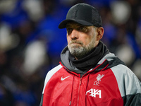 Head coach Jurgen Klopp of Liverpool FC is watching the UEFA Europa League quarter-finals second leg football match between Atalanta BC and...