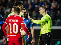 Referee Francois Letexier is officiating the UEFA Europa League quarter-finals second leg football match between Atalanta BC and Liverpool F...