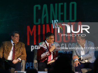 Mauricio Sulaiman (L), President of the World Boxing Council (WBC), is accompanied by the Governor of Tamaulipas, Americo Villareal, during...