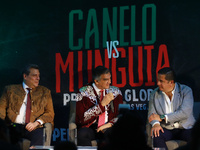 Mauricio Sulaiman (L), President of the World Boxing Council (WBC), is accompanied by the Governor of Tamaulipas, Americo Villareal, during...