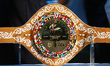 The commemorative boxing belt is being displayed during a press conference for the fight b...