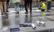 Members of the group Fridays For Future (FFF) are gathering on the Marschallbrucke bridge...