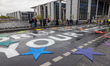 Members of the group Fridays For Future (FFF) are gathering on the Marschallbrucke bridge...