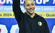 Gold medalist Kaylia Nemour of Algeria is posing during the awarding ceremony after the wo...